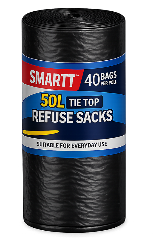 Smartt 50 litre tie top refuse sacks roll